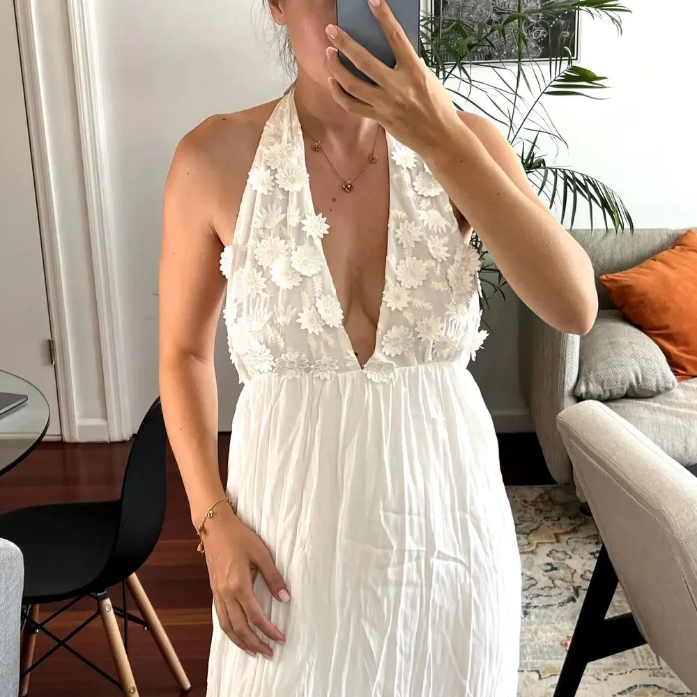 For Love and Lemon White Isabella Halter Maxi Dress size XS - Picture 3 of 9